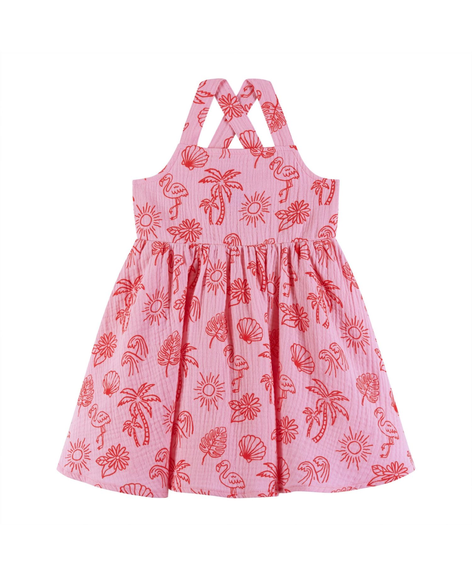 Toddler Girls Toddler/Child Pink Tropical Icon Print Gauze Dress