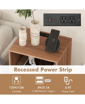 Record Player Stand with Charging Station for Living Room Bedroom