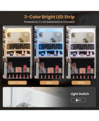 Lockable Freestanding Jewelry Organizer with Full-Length Frameless Mirror