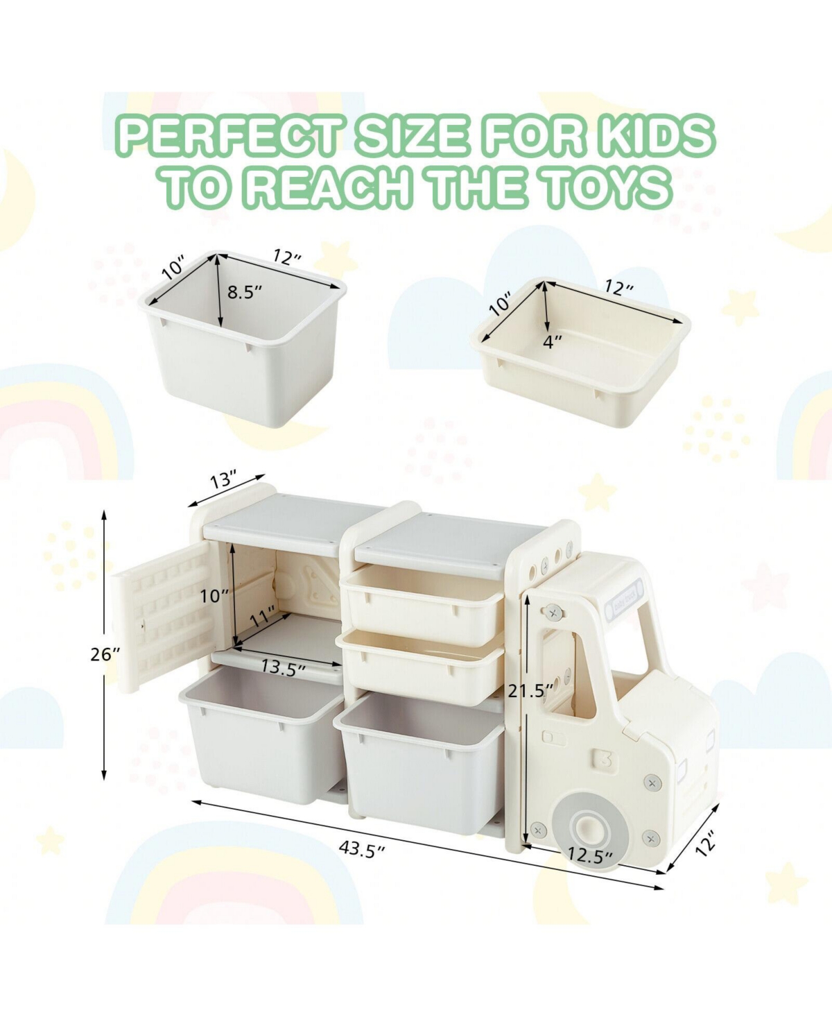 Toddler Truck Storage Organizer with Plastic Bins