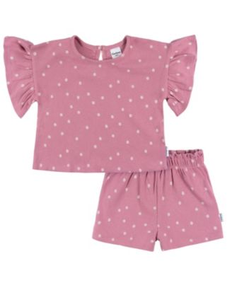 Baby Girls 2-Piece Shirt and Shorts Set, Pink Flower, 18 Months