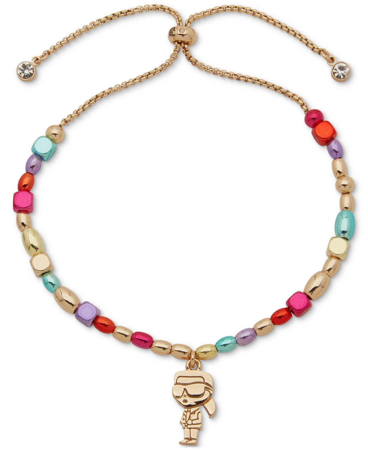 Karl Lagerfeld Gold-tone Beaded Charm Slider Bracelet In Multi