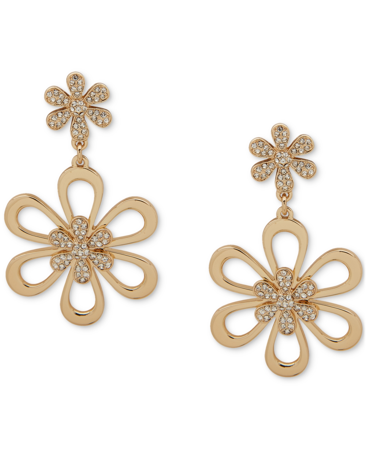 Gold-Tone Crystal Double Daisy Drop Earrings - Crystal White
