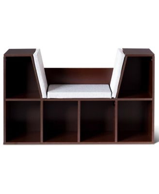 6-Cubby Kid Storage Bookcase Cushioned Reading Nook