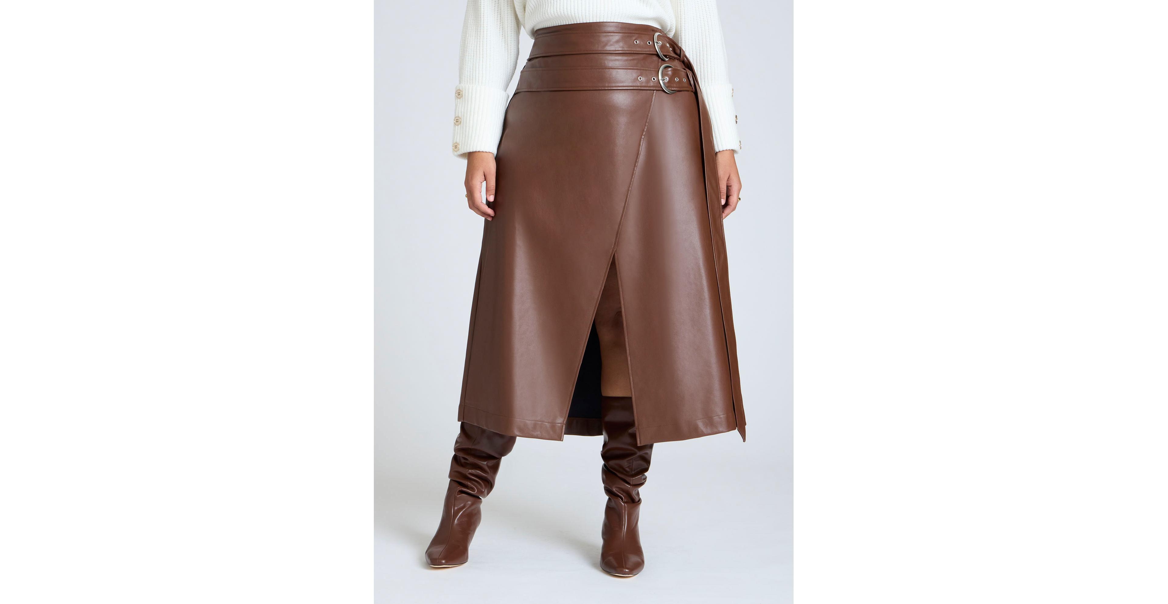 Eloquii Women's Double Belt Wrap Faux Leather Skirt
