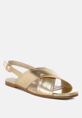 Rag and Co Womens Kanon Metallic Pleather Criss-Cross Flats