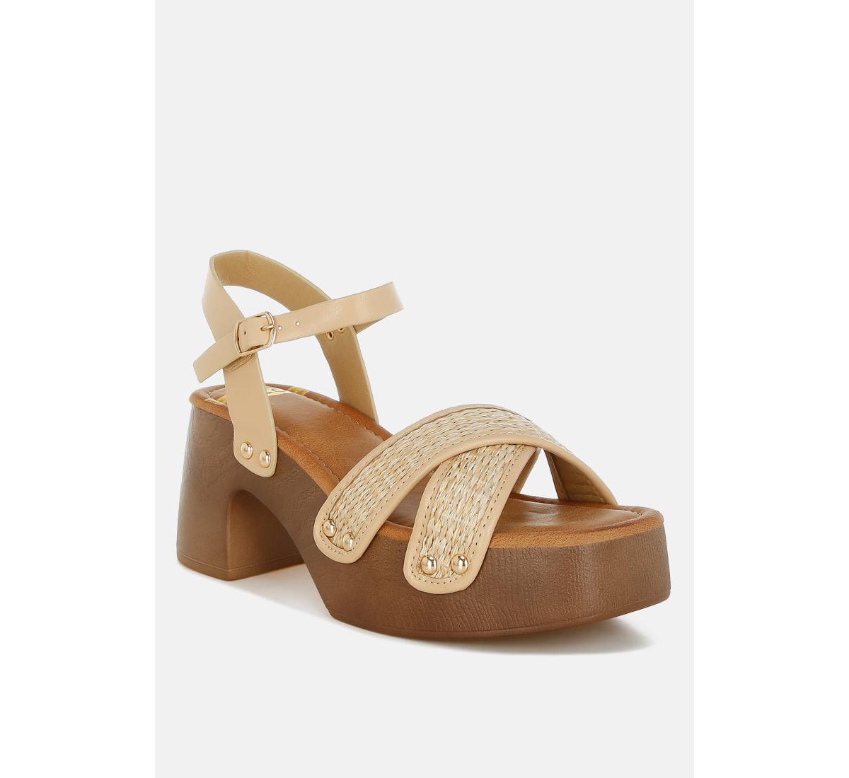 Qasa Studded Raffia Clog Sandals - Natural