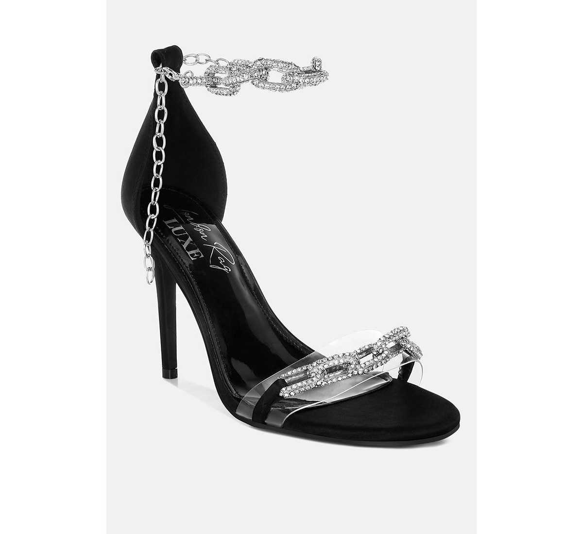 Rabenda Rhinestones Chain Stiletto Sandals - White