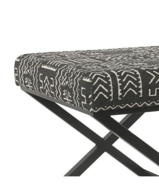 Tribal Pattern Upholstered Ottoman with X-Shape Legs for Stylish Seating & Storage