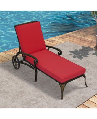 Outdoor Cast Aluminum Chaise Lounge Chair with Wheel and Cushion