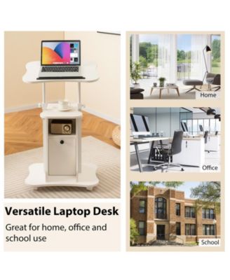 Adjustable Mobile Standing Desk Cart with Tilt Desktop and Cabinet