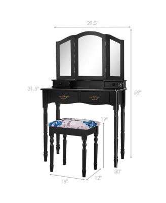 Simple Vanity Set with Tri-Folding Mirror Drawers and Storage Shelf