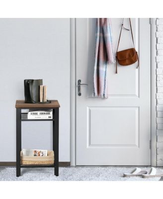 3-Tier Industrial End Table with Metal Mesh Storage Shelves
