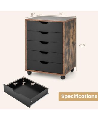 5 Drawer Mobile Lateral Filing Storage Home Office Floor Cabinet with Wheels