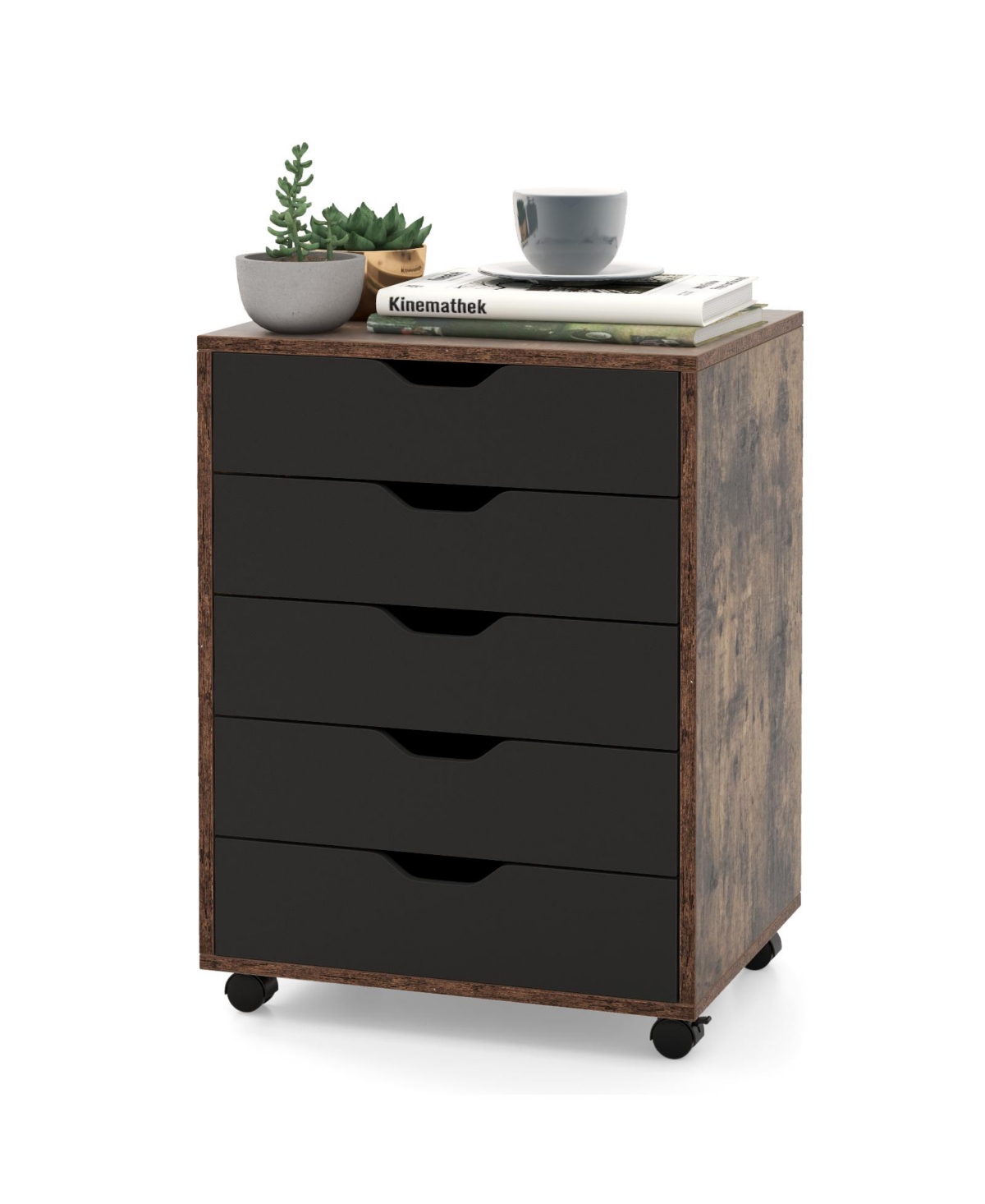 5 Drawer Mobile Lateral Filing Storage Home Office Floor Cabinet with Wheels - Brown