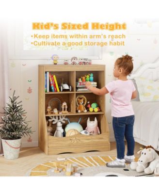 34.5" Kids Bookshelf with 5 Bins for Playroom and Living Room
