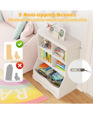 34.5" Kids Bookshelf with 5 Bins for Playroom and Living Room