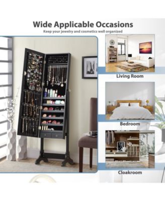 Lockable Mirrored Jewelry Cabinet Armoire Storage Organizer Box