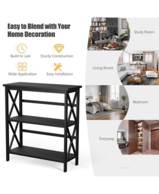 3-Tier Wooden Multi-Functional X-Design Etagere Storage Bookshelf