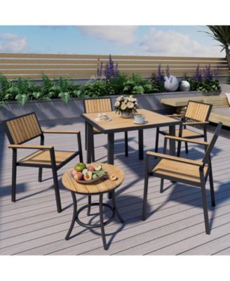 6-Piece Aluminum Outdoor Patio Dining Set with Square Table, Small Side Table and 4-Stackable Chairs