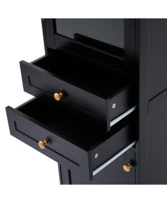 63&amp;#x22; MDF Tall Bathroom Storage Cabinet with Glass Doors, Drawers and Adjustable Shelves