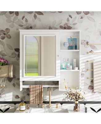 Wall Mounted Bathroom Storage Cabinet, Medicine Cabinets with large mirror door, adjustable shelves and three open storage levels(Not Include Bathroom Vanity )