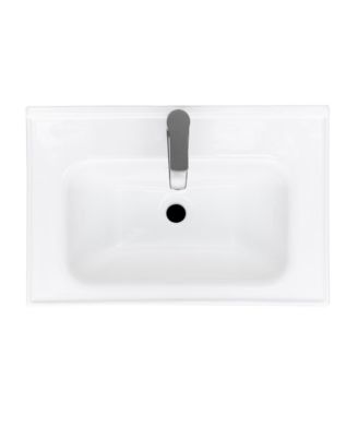 24" Bathroom Vanity with White Ceramic Sink & Faucet,Freestanding Bathroom Cabinet with 2 Storage Doors and Open iron Shelf