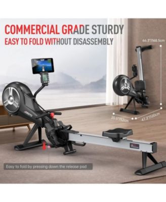 Rowing Machine, Air Magnetic Foldable Rowing Machines for Home Use, Rower Machine with 49.5" Rail, Backlit Monitor, Bluetooth, App Supported, Tablet Holder