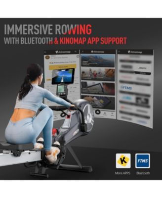 Rowing Machine, Air Magnetic Foldable Rowing Machines for Home Use, Rower Machine with 49.5" Rail, Backlit Monitor, Bluetooth, App Supported, Tablet Holder