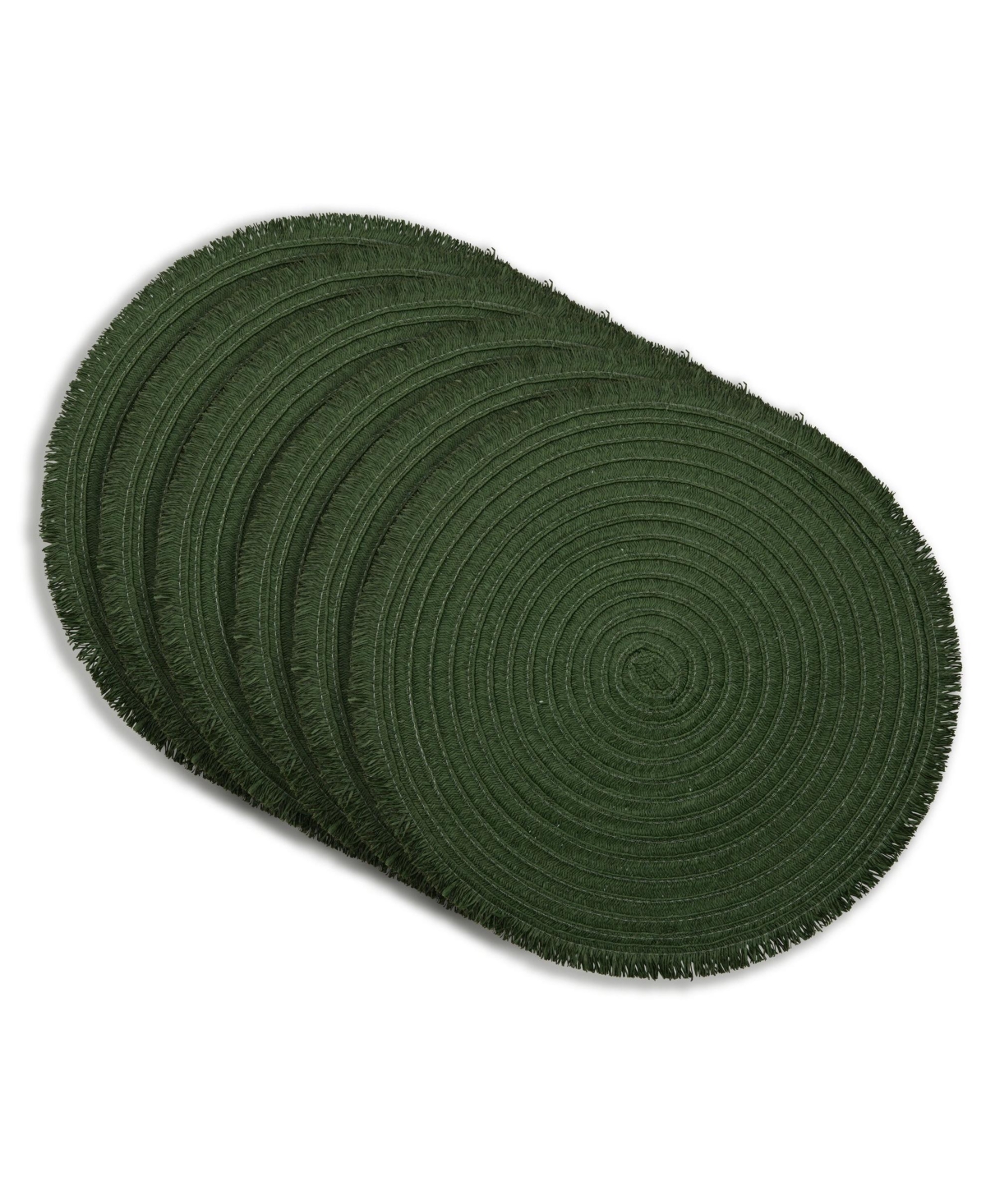 Antigua 15" Round Woven Placemats Set of 6 - Durable, Reversible & Non-Slip Table Mats - Green