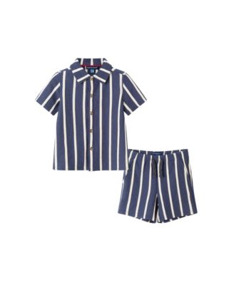 Andy Evan Toddler Boys ToddlerChild Palm Stripe Print Linen Buttondown Set - Navy 45$