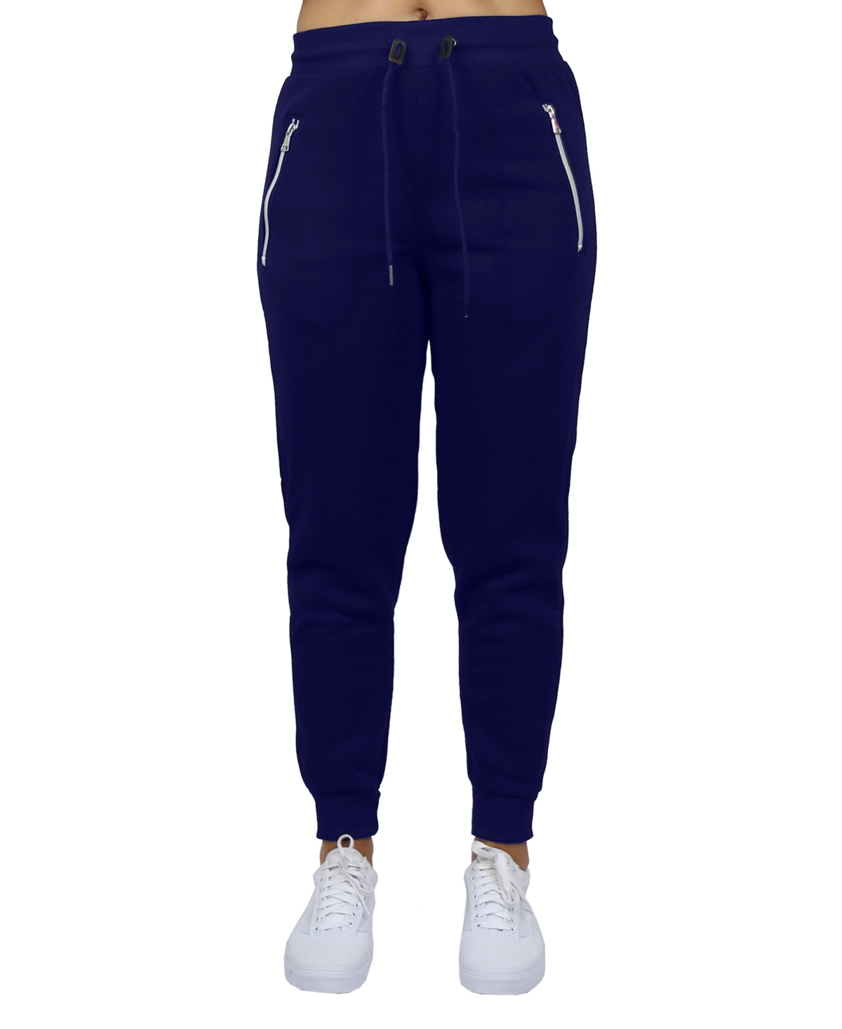 Galaxy By Harvic Women's Loose Fit Fleece Lined Jogger Sweatpants With Zipper Pockets In Navy