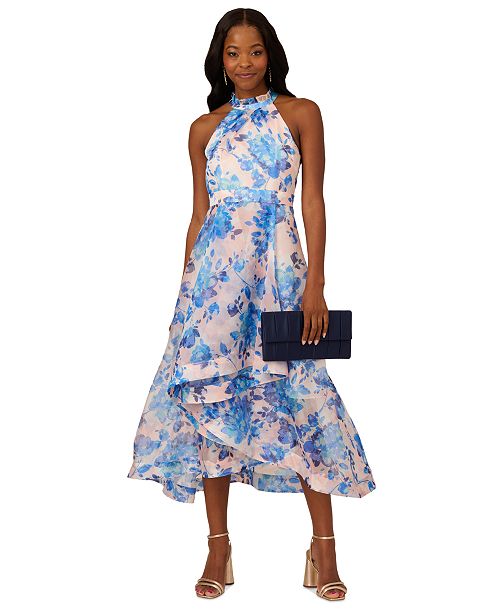 alfani Adrianna Papell Women's Floral Halter High-Low Midi Dress Women's Fashion Shoes & Accessories