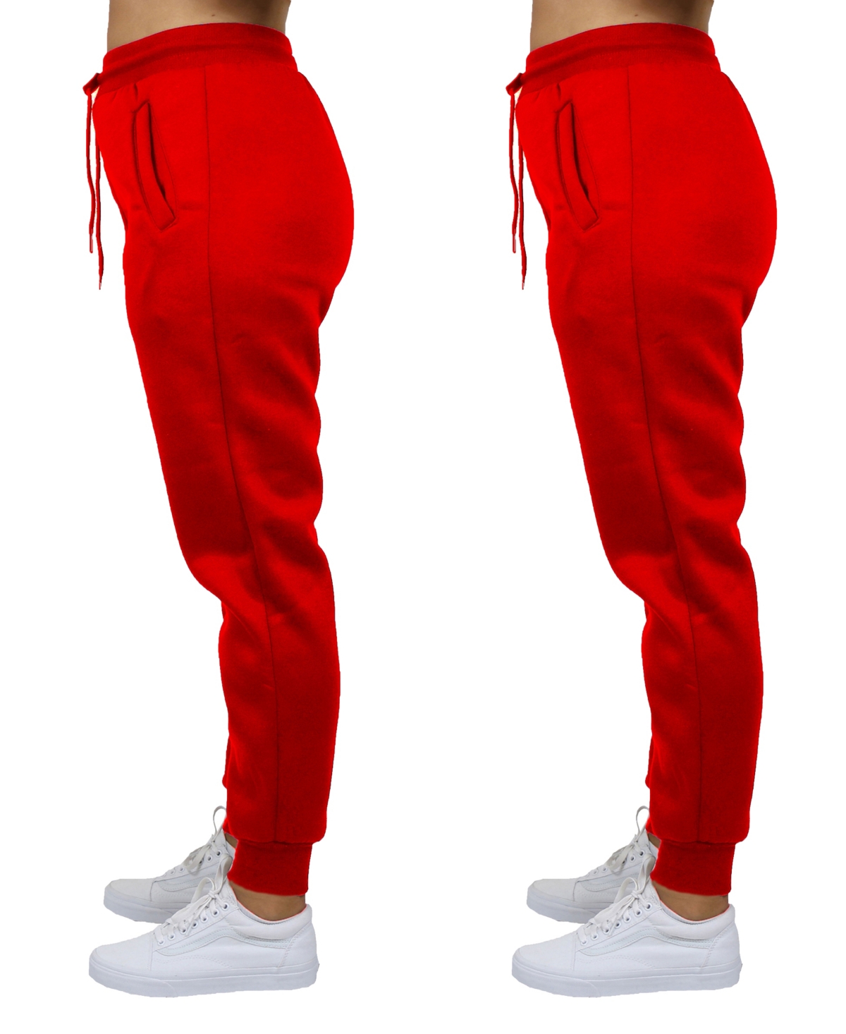 Galaxy By Harvic Women's Loose Fit Fleece Lined Jogger Sweatpants-2 Pack In Red-red