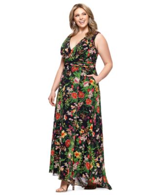 Plus Size Floral Print V-Neck Sleeveless Gown