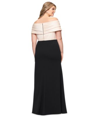 Plus Size Mixed-Material Off-The-Shoulder Gown