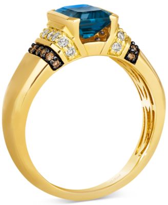 Men's London Blue Topaz (2-1/2 ct. t.w.) & Diamond (1/3 ct. t.w.) Statement Ring in 14k Yellow Gold