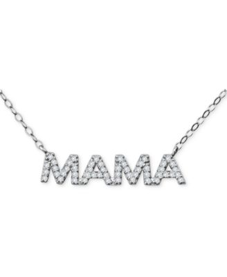 Cubic Zirconia Mama Pendant Necklace in 18k Gold-Plated Sterling Silver, 16" + 2" extender