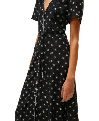 Women's Floral-Print Picot-Trim Shirtdress