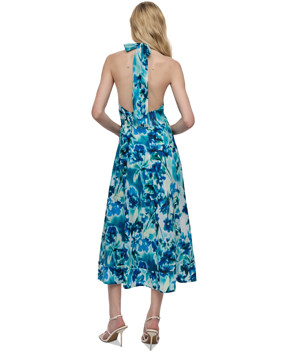 Dkny Women's Cotton Halter V-neck Tie-back Midi Dress