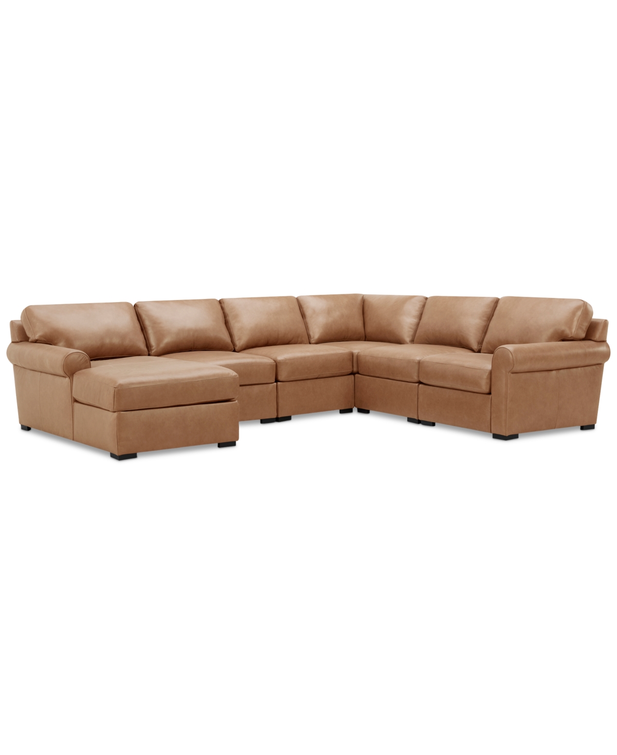 Macy's Radley Roll Arm 132" 6-pc. Leather Square Corner Chaise Sectional, Exclusively At