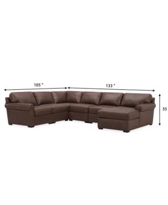 Radley Roll Arm 132" 6-Pc. Leather Square Corner Chaise Sectional