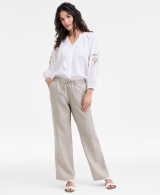 Charter Club - High-Rise Linen Drawstring Pants