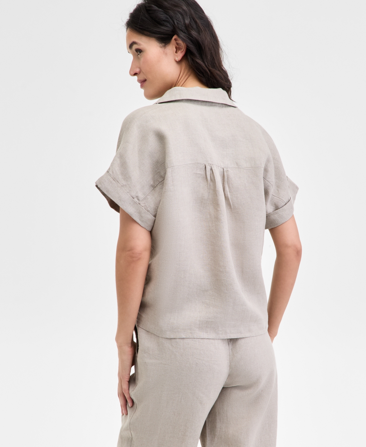 Charter Club Women's 100% Linen Tie-front Shirt, Created For Macy's In Flax Combo