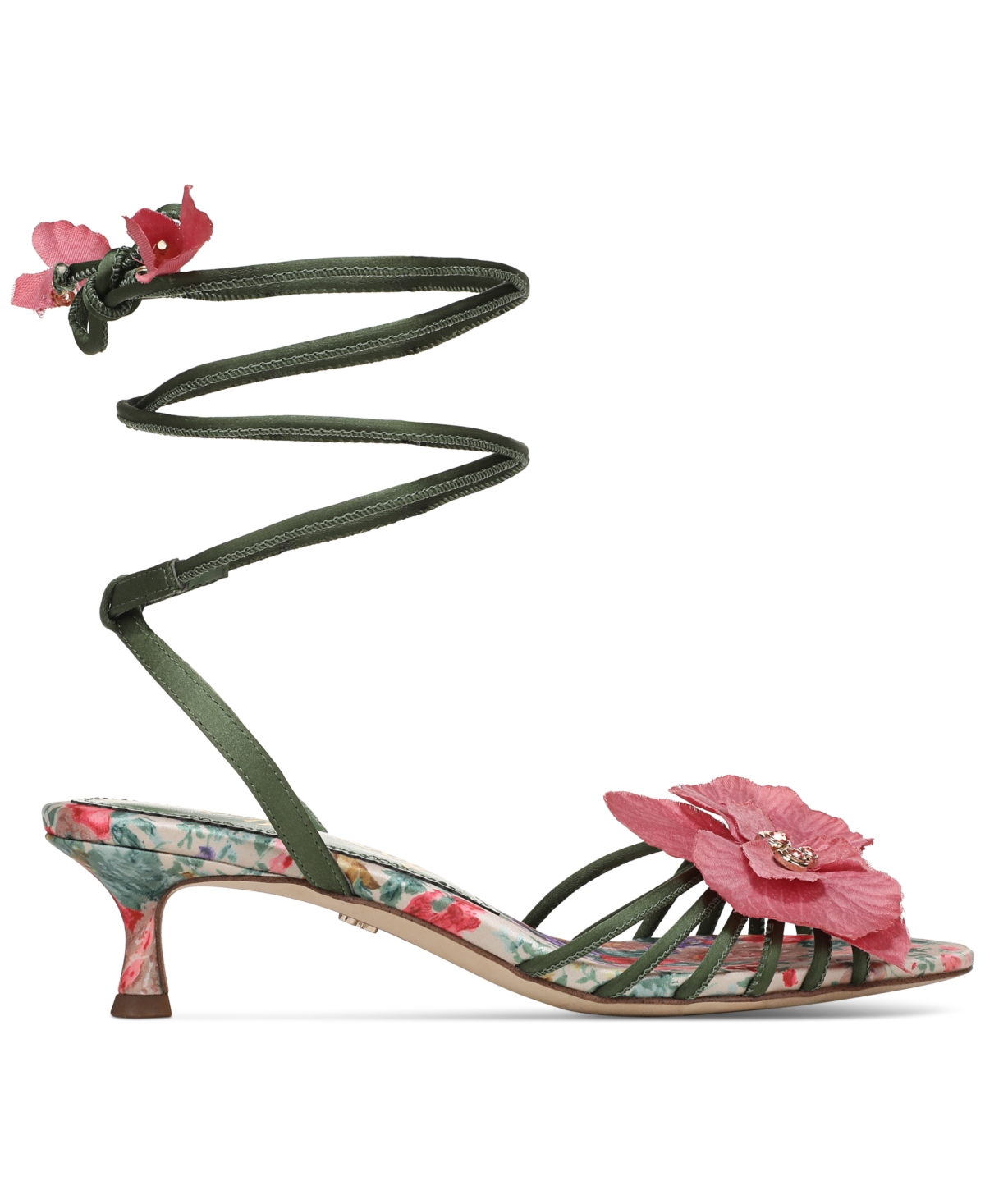 Sam Edelman Carla Lace Up Kitten Heel Green Agave Satin In Green Agave