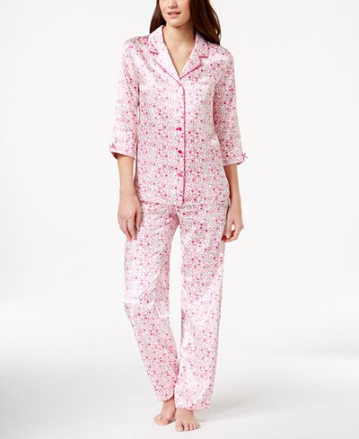 Morgan Taylor Satin Heart-Print Pajama Set, Only at Macy's - Bras ...