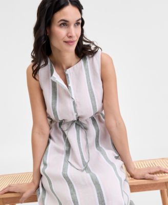 Women's 100% Linen Striped Midi Dress, Exclusively at Macy's 