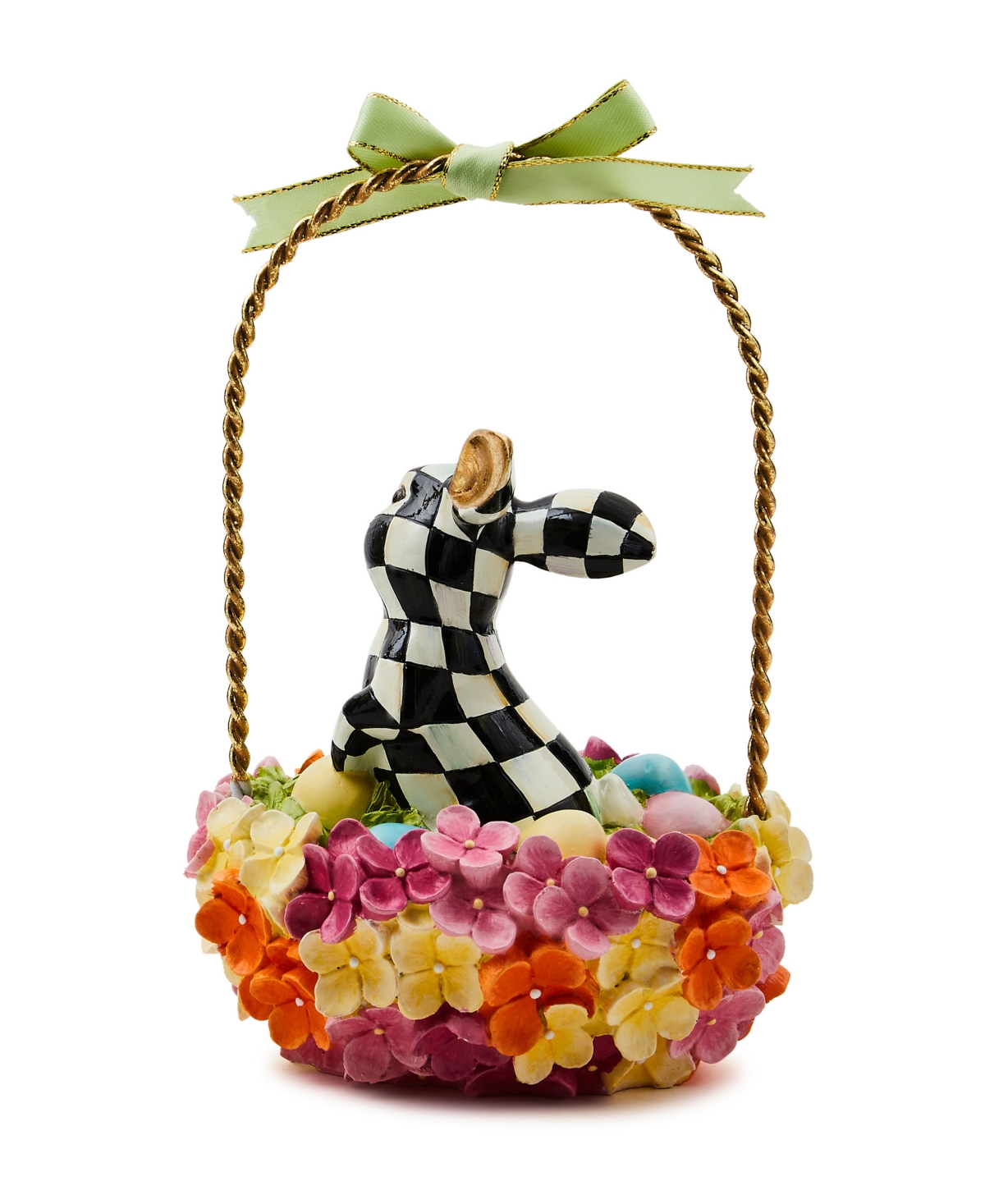 MACKENZIE-CHILDS CALICO HYDRANGEA BUNNY BASKET DECOR