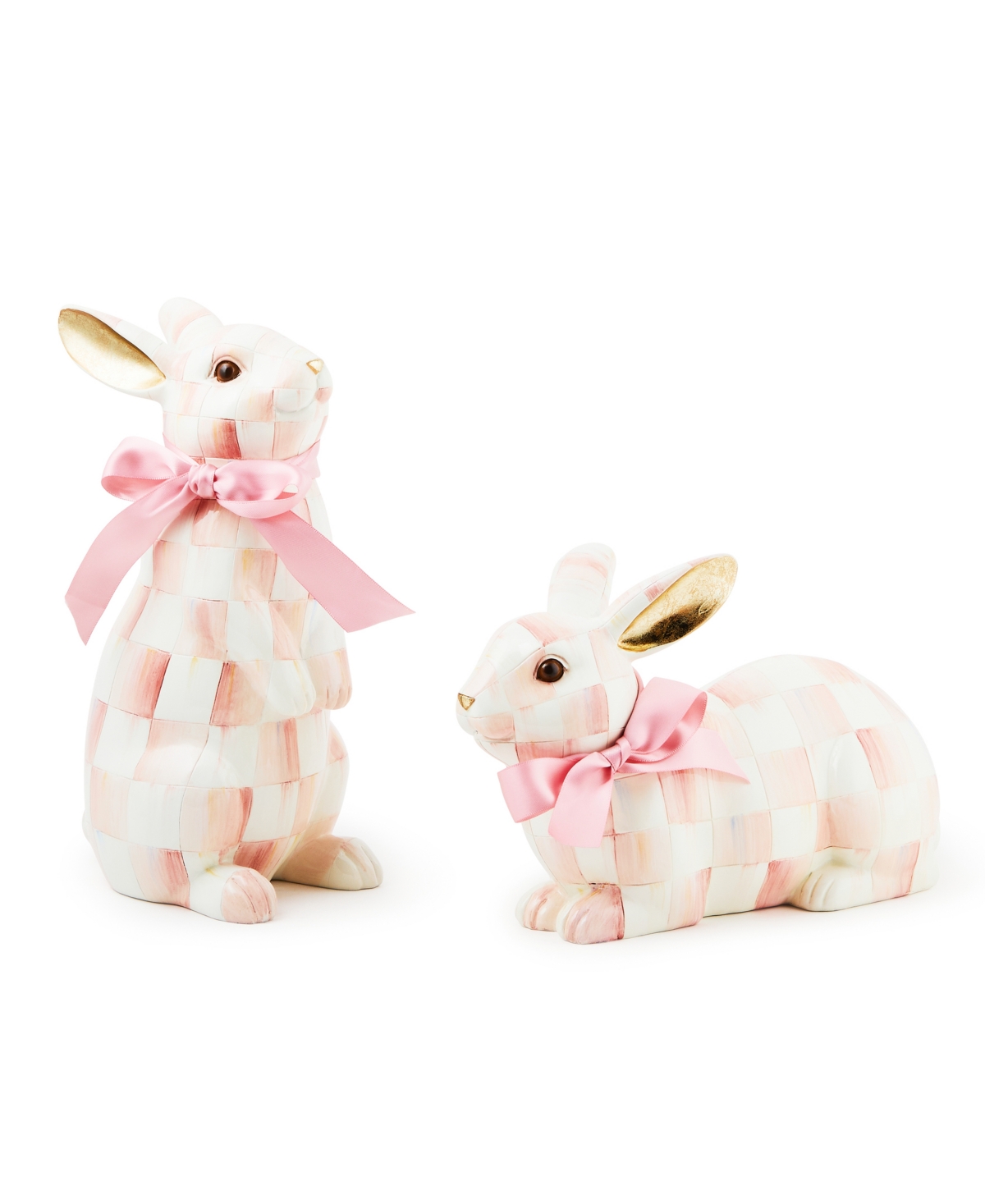 Mackenzie-childs Rosy Check Resting Bunny Figurine In Pink