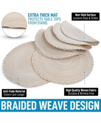 Braided Round Place Mats & Anti-Skid Placemat for Dining - Set of 6